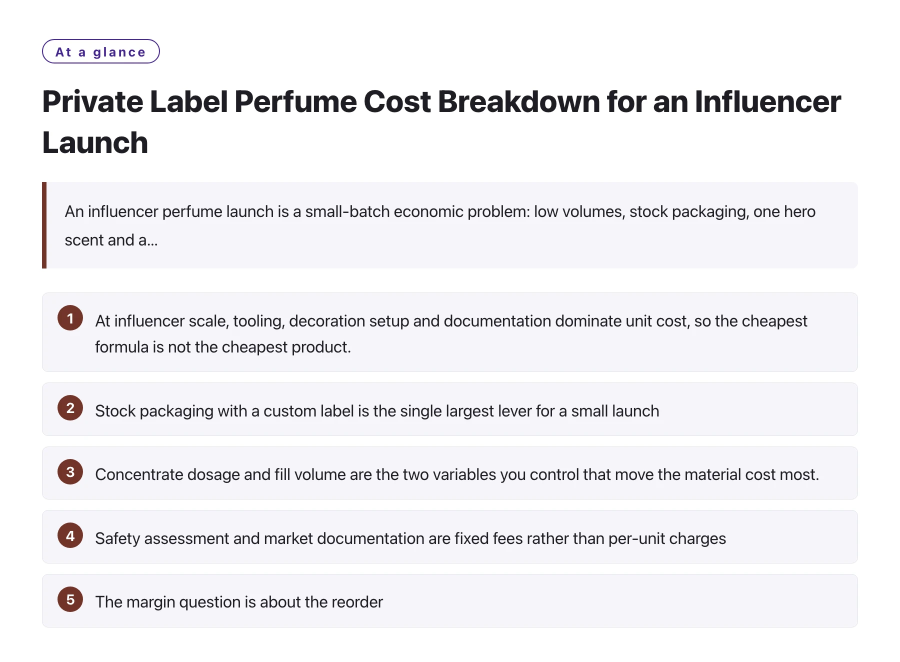 Private Label Perfume Cost Breakdown for an Influencer Launch——全文要点速览